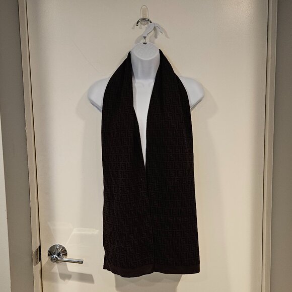 Fendi Accessories - Fendi Wool Scarf, Brown & Black, Classic Style
